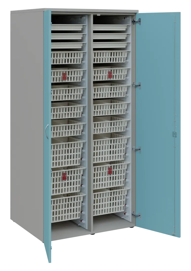 EUROMEDICA D - 90 ABS skříň léková boxová, 2-dveřová, 1950x900x735, korpus šedý, dvířka obloha